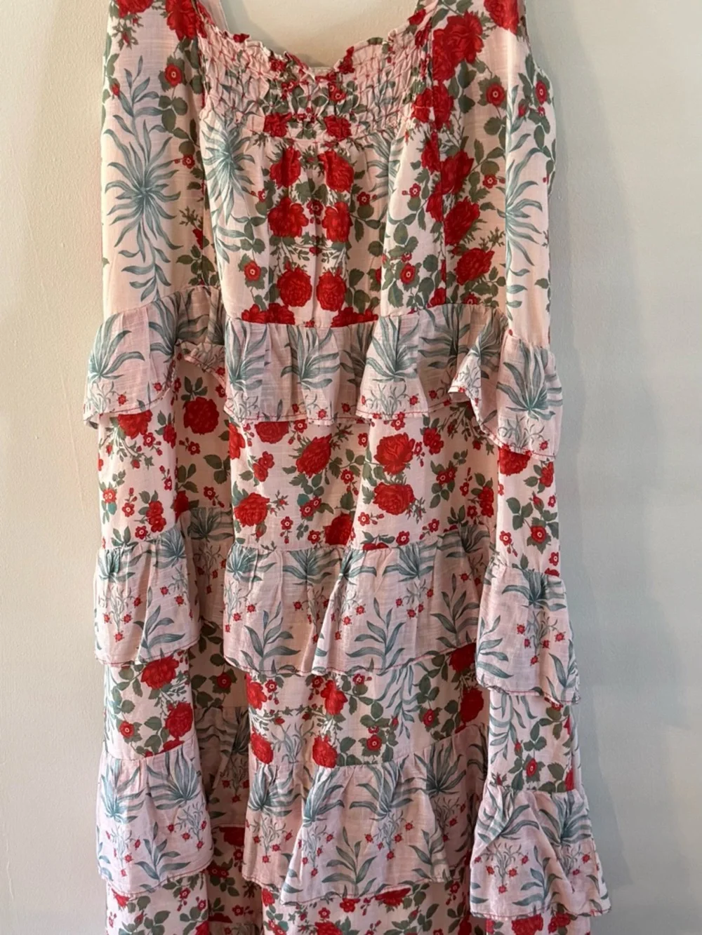 Anthropologie Pink Floral Maxi Dress with Red & Green Print - Picture 2 of 4